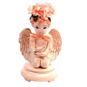 OOAK Baby Girl Angel Holding Dove Victorian Statue Cottage Shabby Chic Decor
